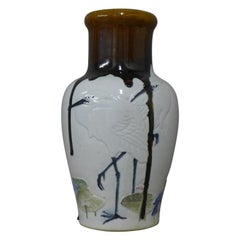 Japanese Meiji Period White Figural Art Pottery Vase
