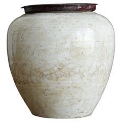 Antique Japanese White Glaze Pottery Small Jar/1600-1700/Edo Period/Wabisabi Jar