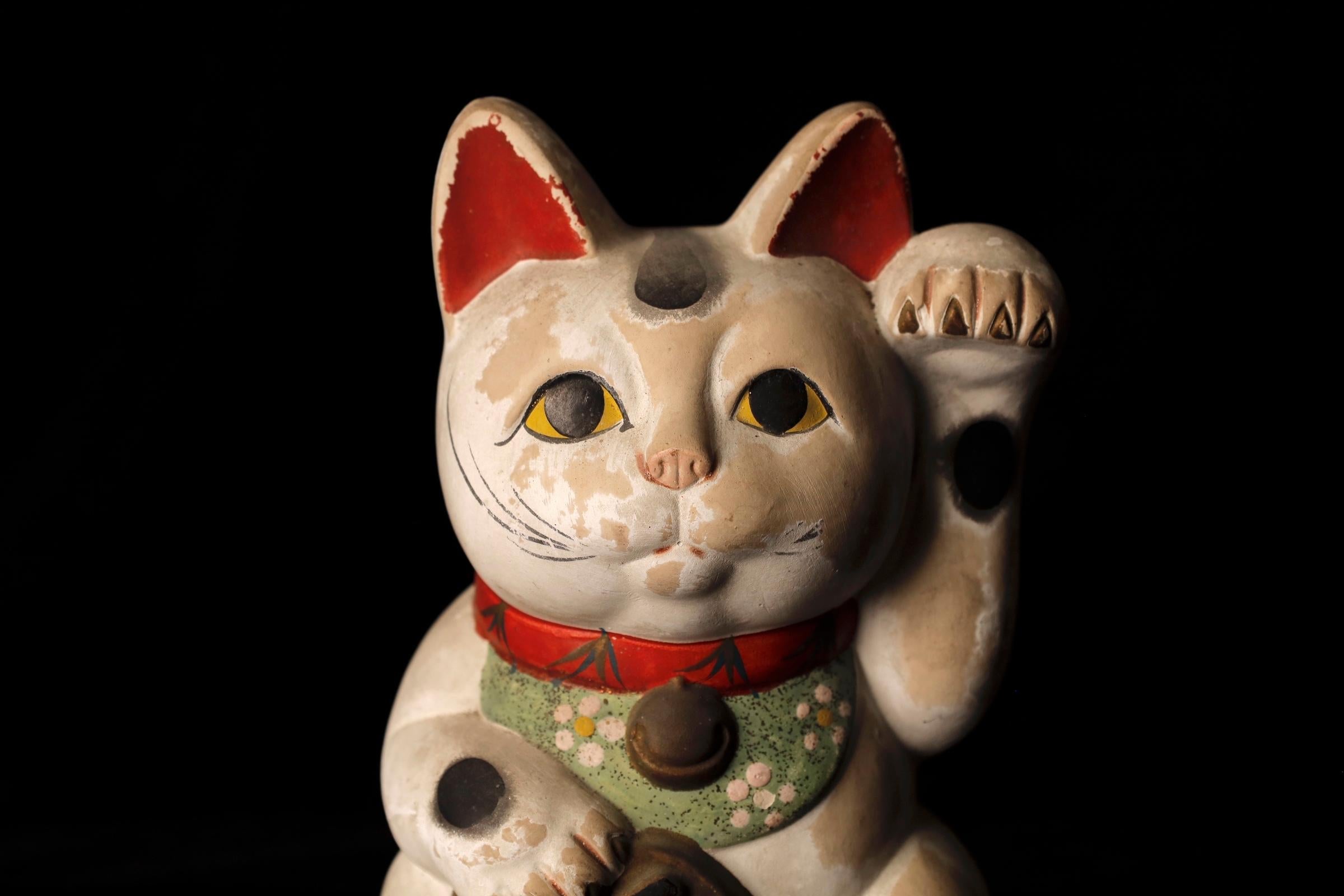 Meiji Giapponese  Gatto Maneki neko bianco Oggetto periodo Edo in vendita
