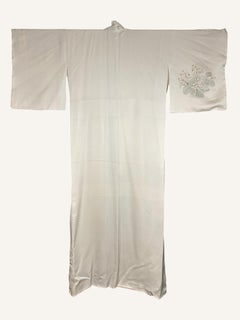 Japanese White Silk Kimono with Hand Embroidery, 20th Century