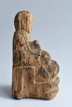 Japanese Withered Antique Buddha Statue / Wooden Bodhisattva / Wabisabi Art