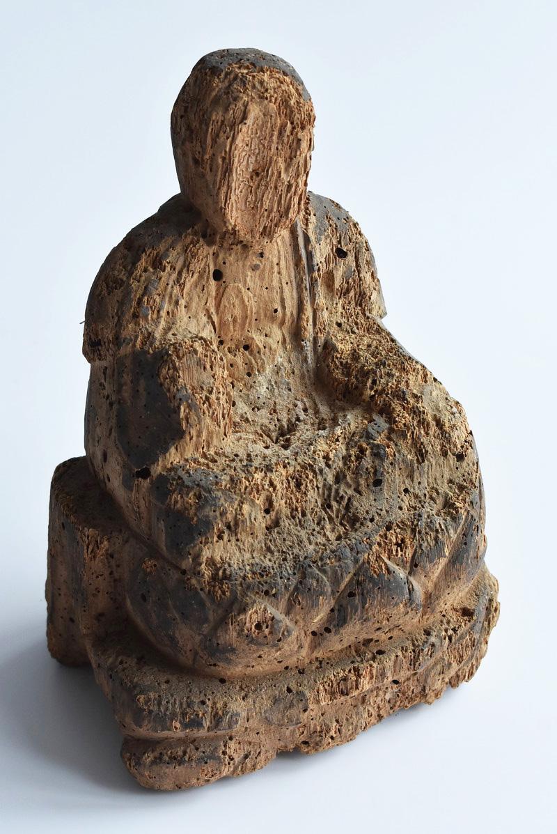 Japanese Withered Antique Buddha Statue / Wooden Bodhisattva / Wabisabi Art 2