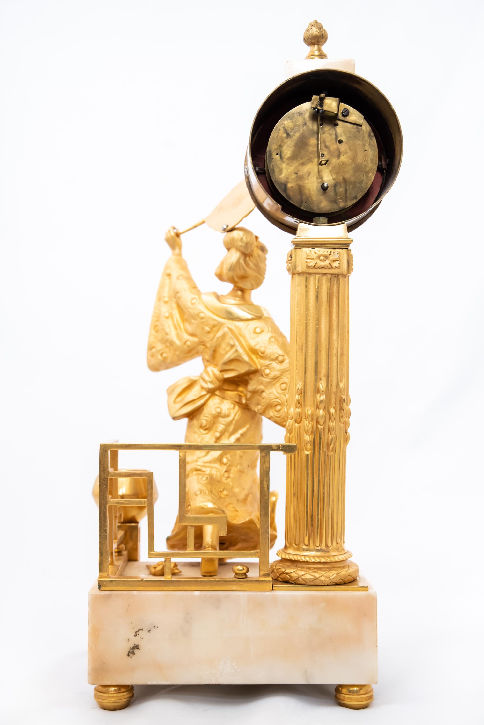 French Japanese Woman Fire-Gilt Bronze Clock c. 1800 For Sale