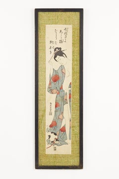 Japanese Woman in Kimono with Cat Art