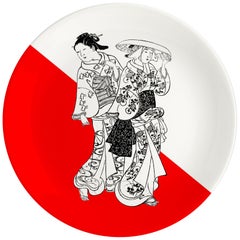 Japanese Women Porcelain Dinner Plate by Plus Lab, Made in Italy