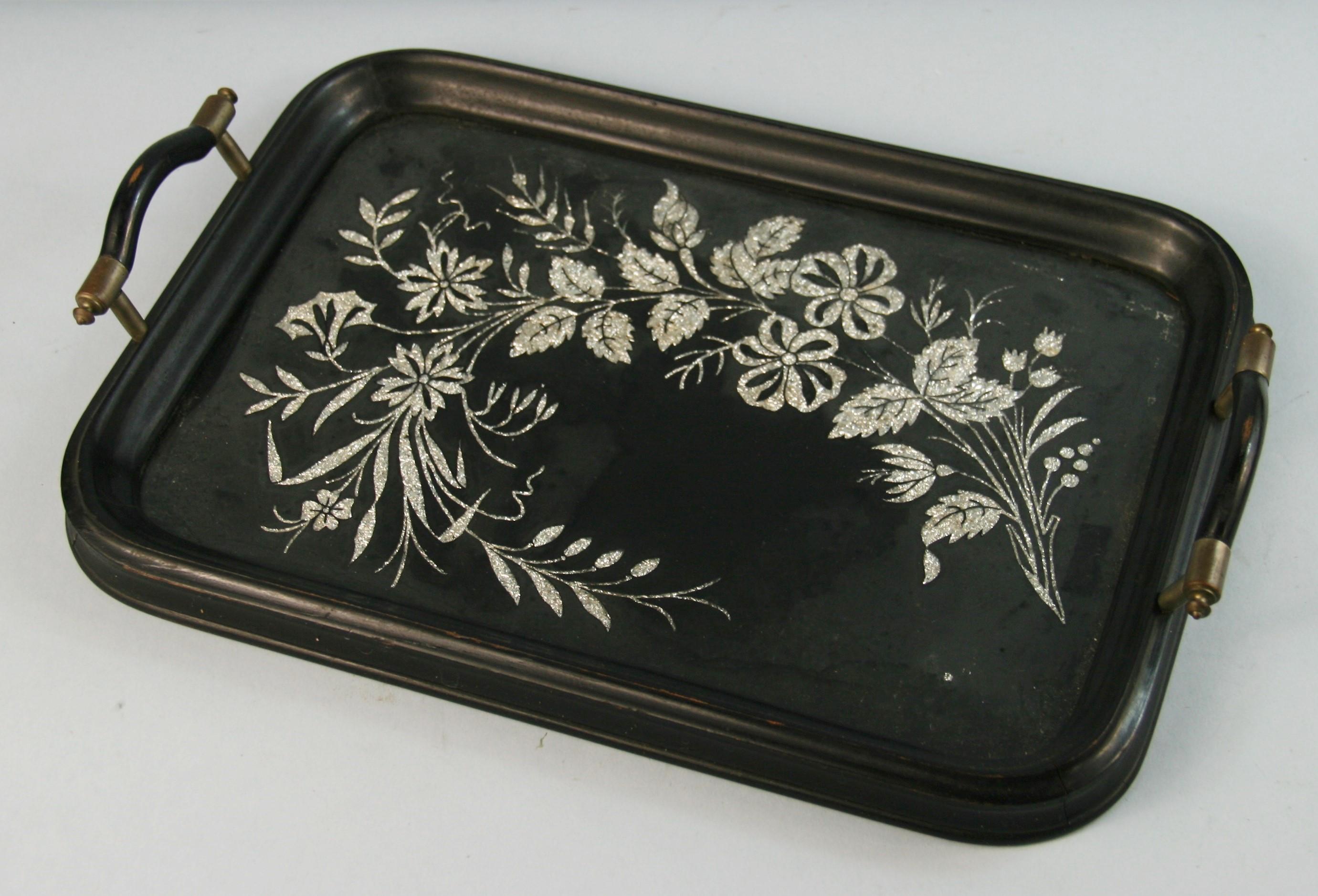 Japanese Wood and Silver Serving Tray In Good Condition In Douglas Manor, NY