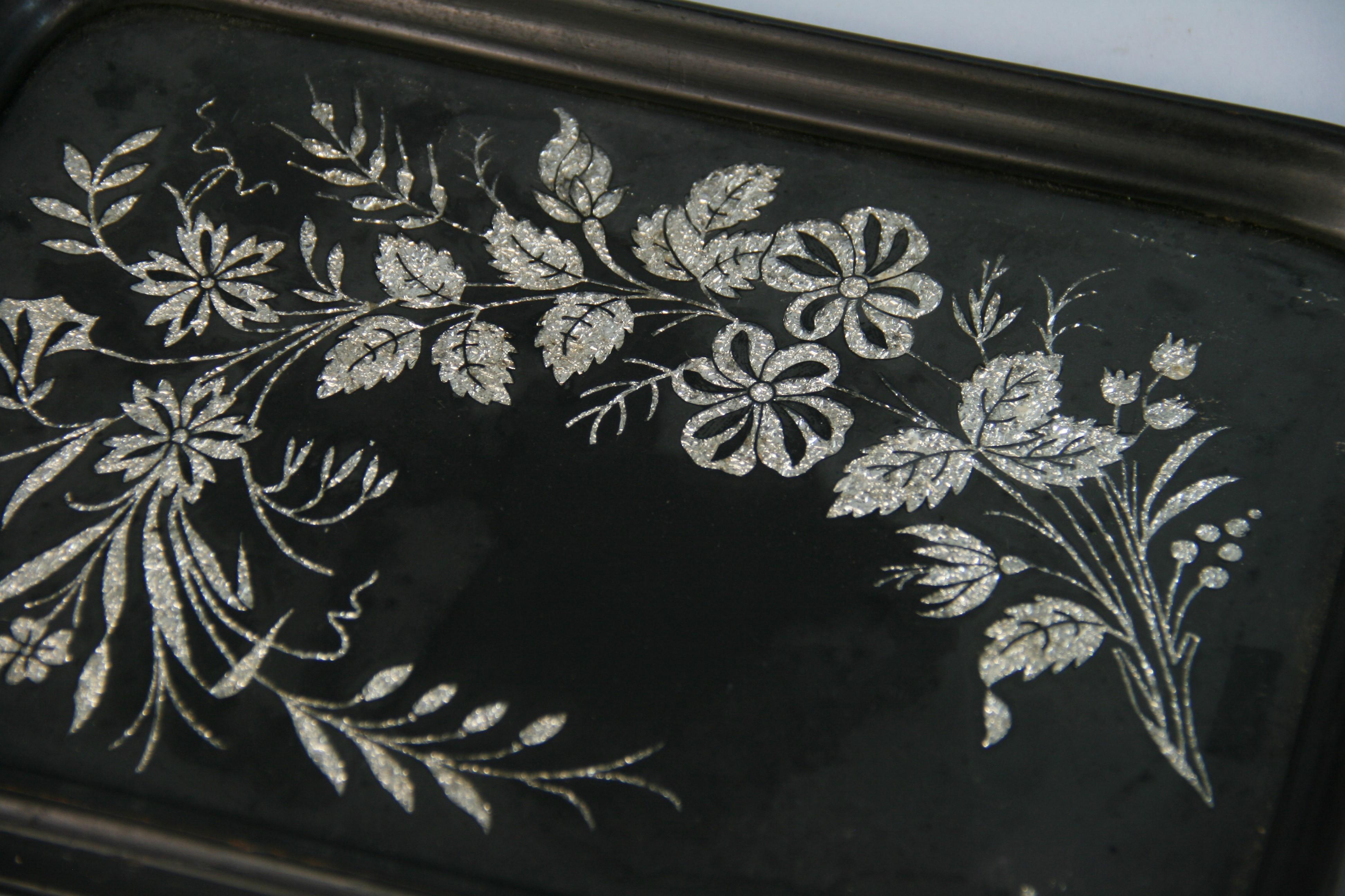 Mid-20th Century Japanese Wood and Silver Serving Tray