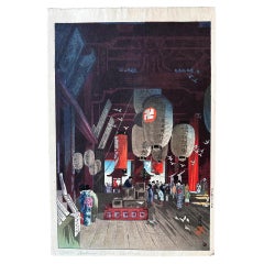 Japanese Wood Block Print Interior of Asakusa Temple by Eisho Narazaki
