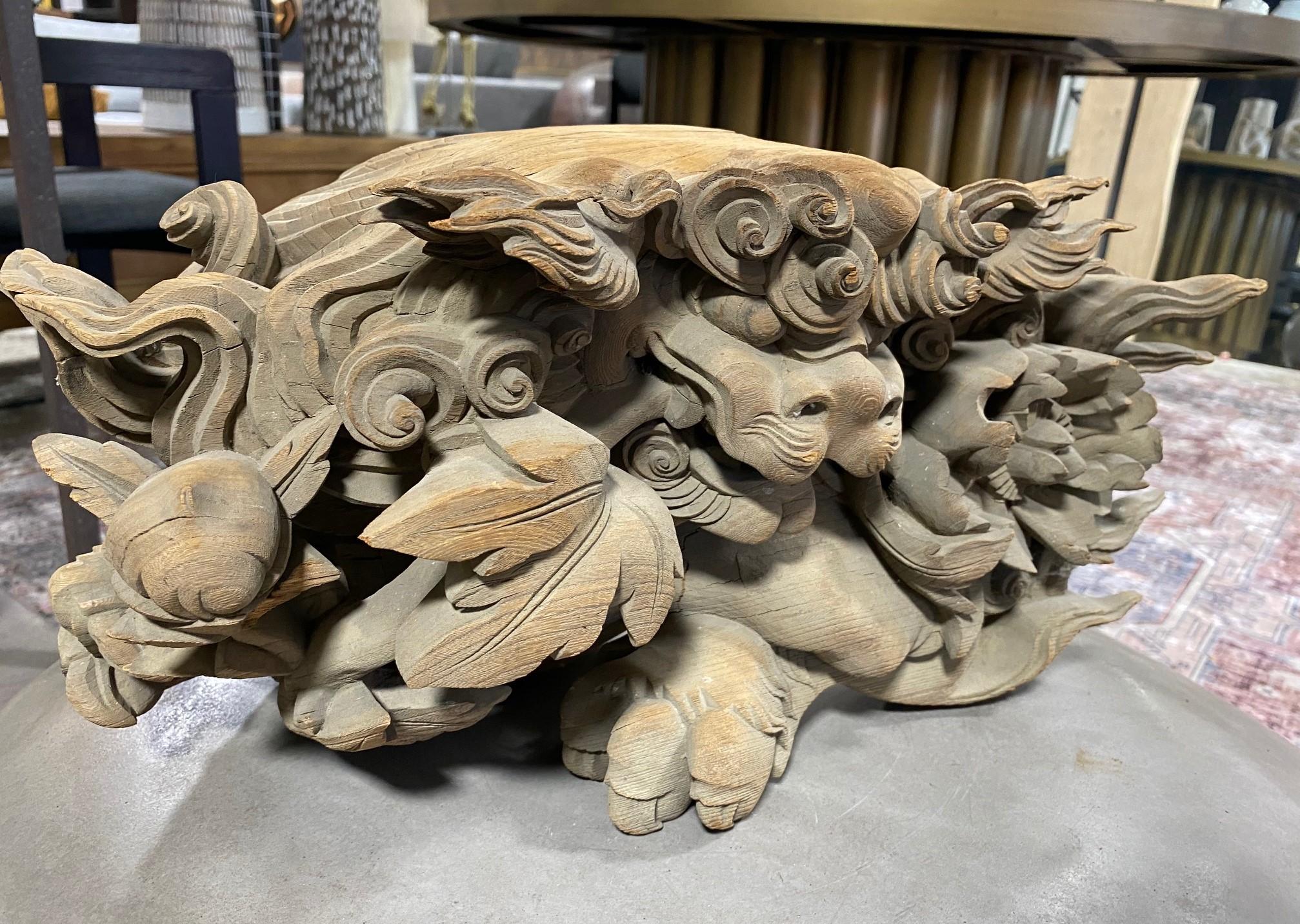 Shishi Komainu chien de gardien du temple Shinto en bois sculpté en forme de lion du Japon 6