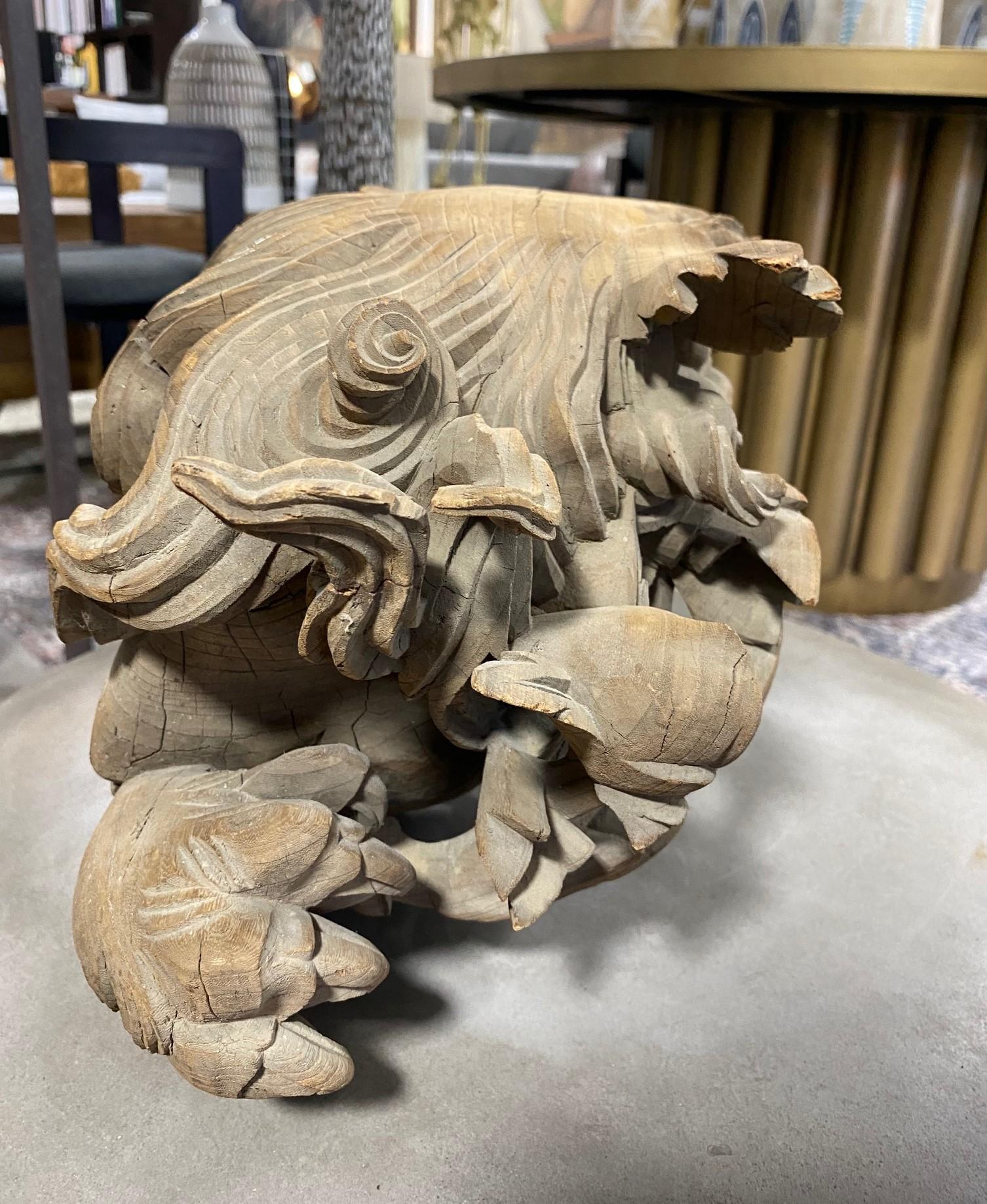 Shishi Komainu chien de gardien du temple Shinto en bois sculpté en forme de lion du Japon 7