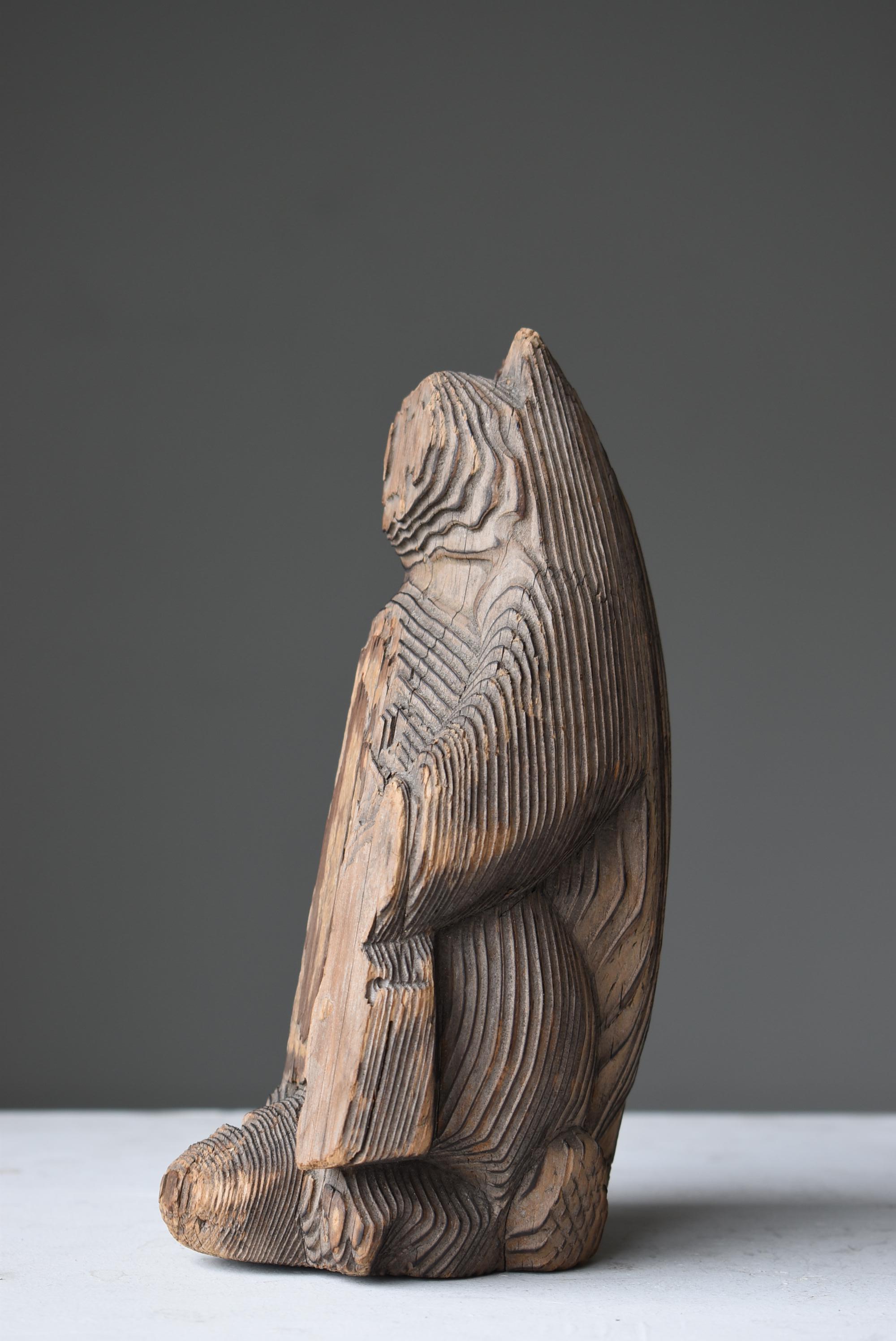 Japanese Antique Wood Carving Raccoon Dog 1900s-1940s / Sculpture Wabi Sabi For Sale 5