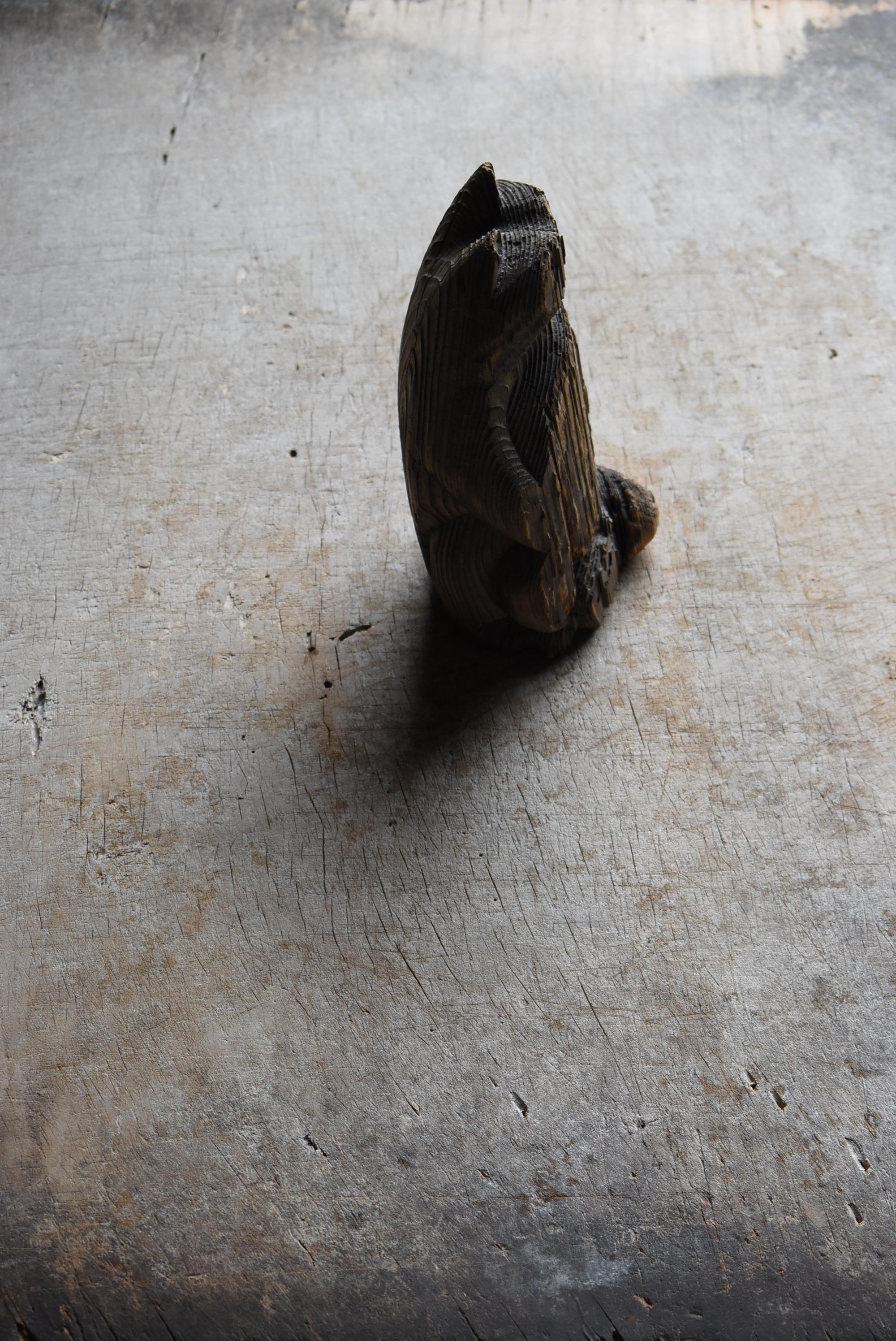 Japanese Antique Wood Carving Raccoon Dog 1900s-1940s / Sculpture Wabi Sabi For Sale 9