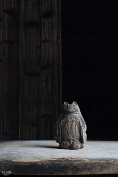 Japanese Antique Wood Carving Raccoon Dog 1900s-1940s / Sculpture Wabi Sabi