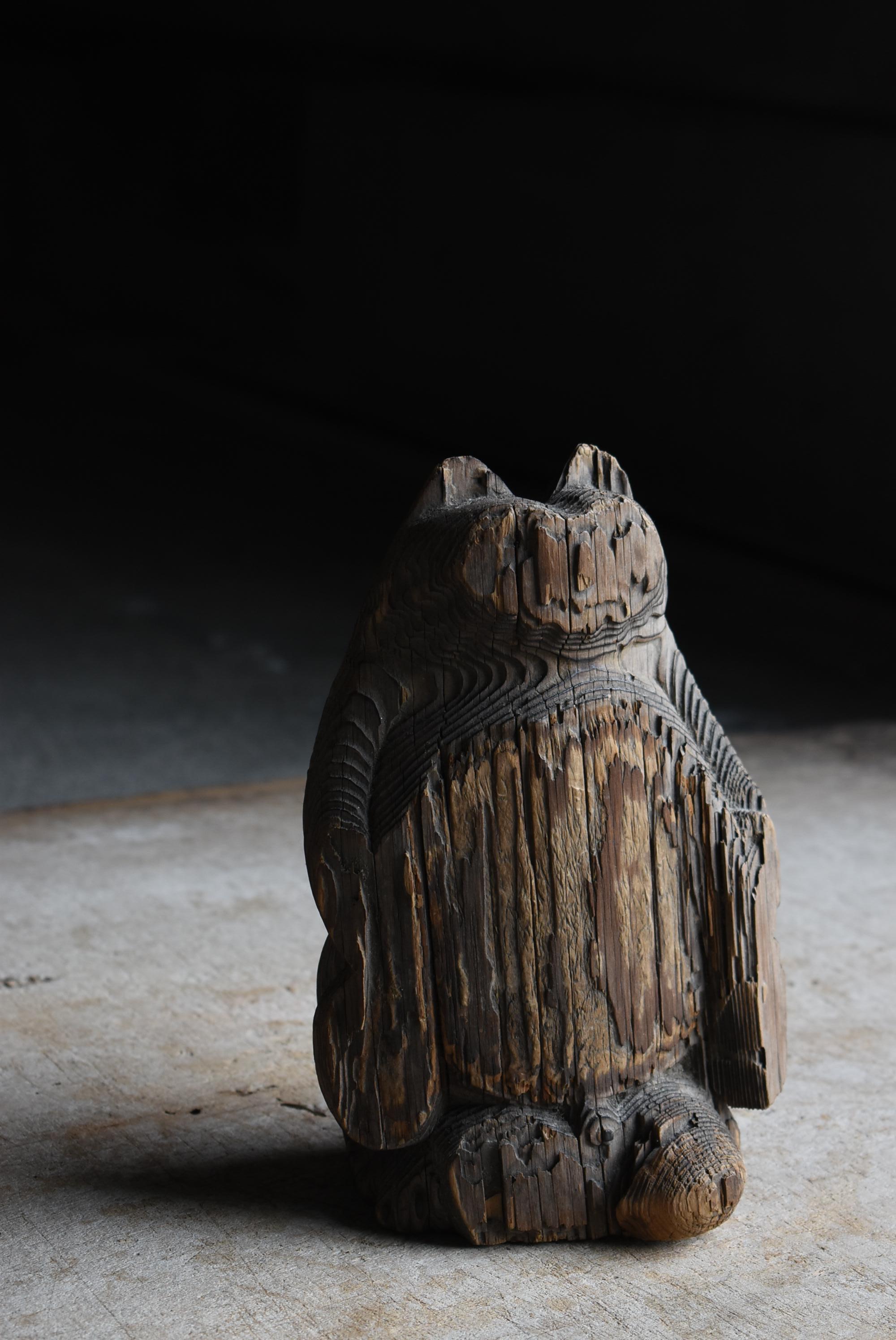 Hand-Carved Japanese Antique Wood Carving Raccoon Dog 1900s-1940s / Sculpture Wabi Sabi For Sale