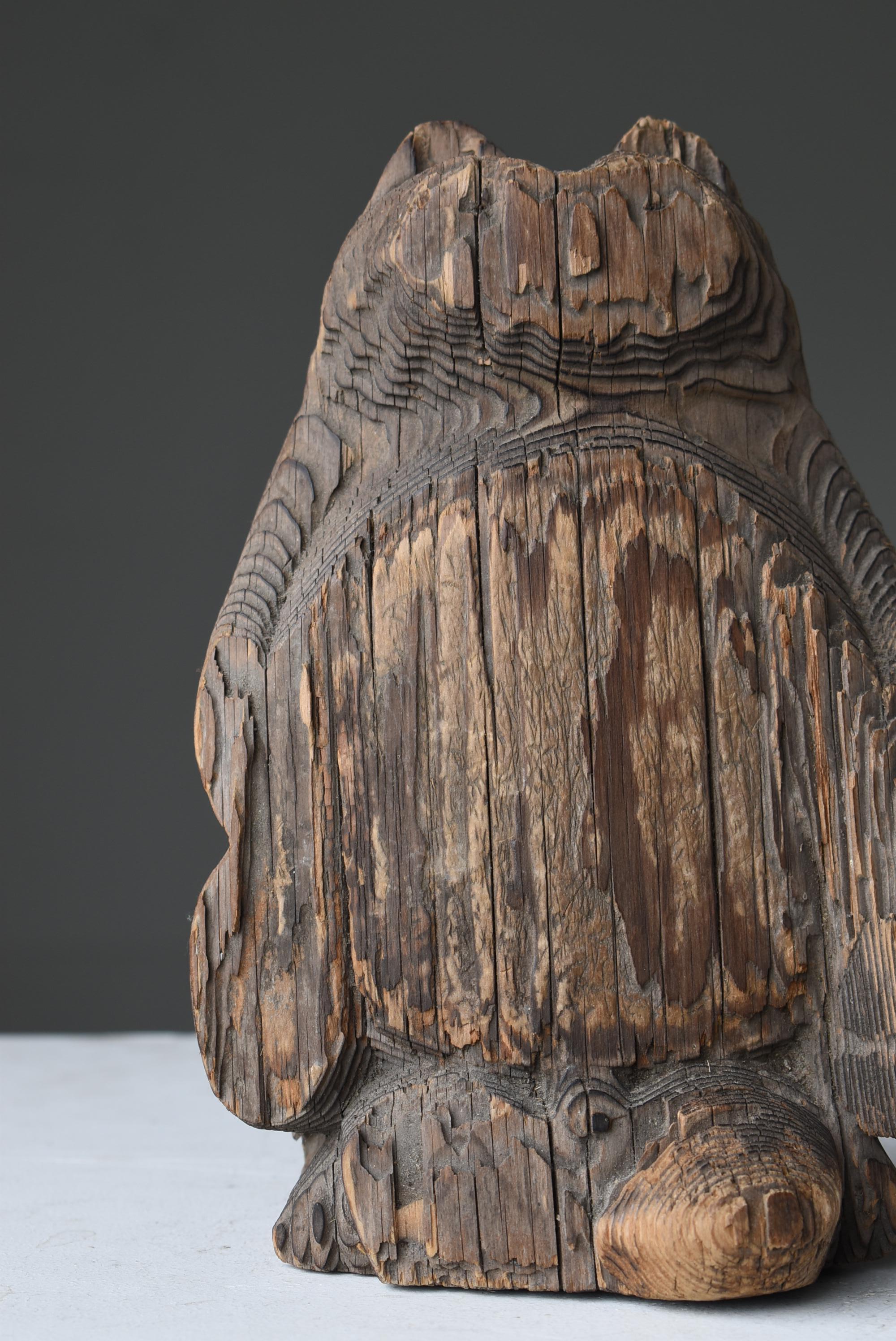 20th Century Japanese Antique Wood Carving Raccoon Dog 1900s-1940s / Sculpture Wabi Sabi For Sale