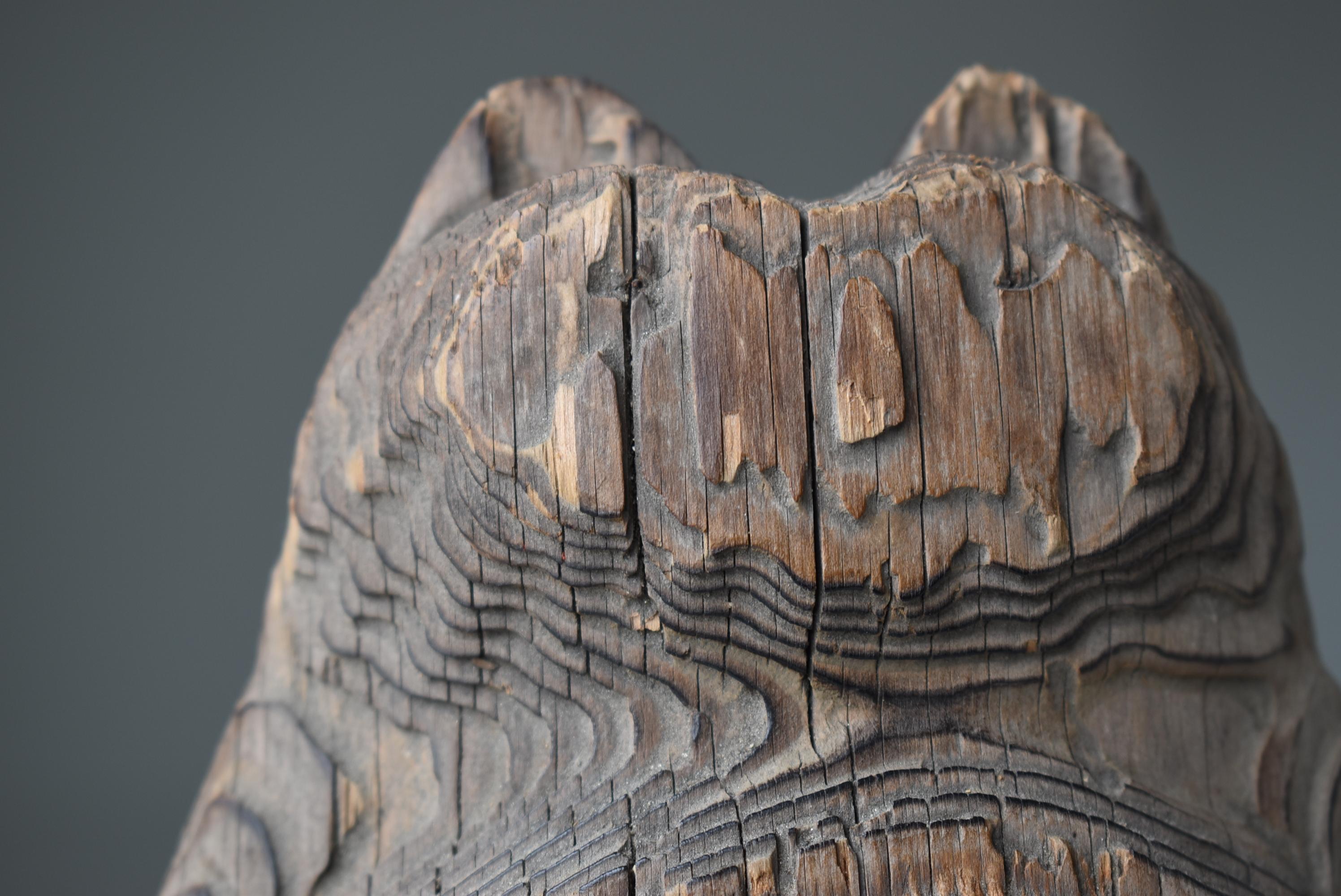 Cedar Japanese Antique Wood Carving Raccoon Dog 1900s-1940s / Sculpture Wabi Sabi For Sale