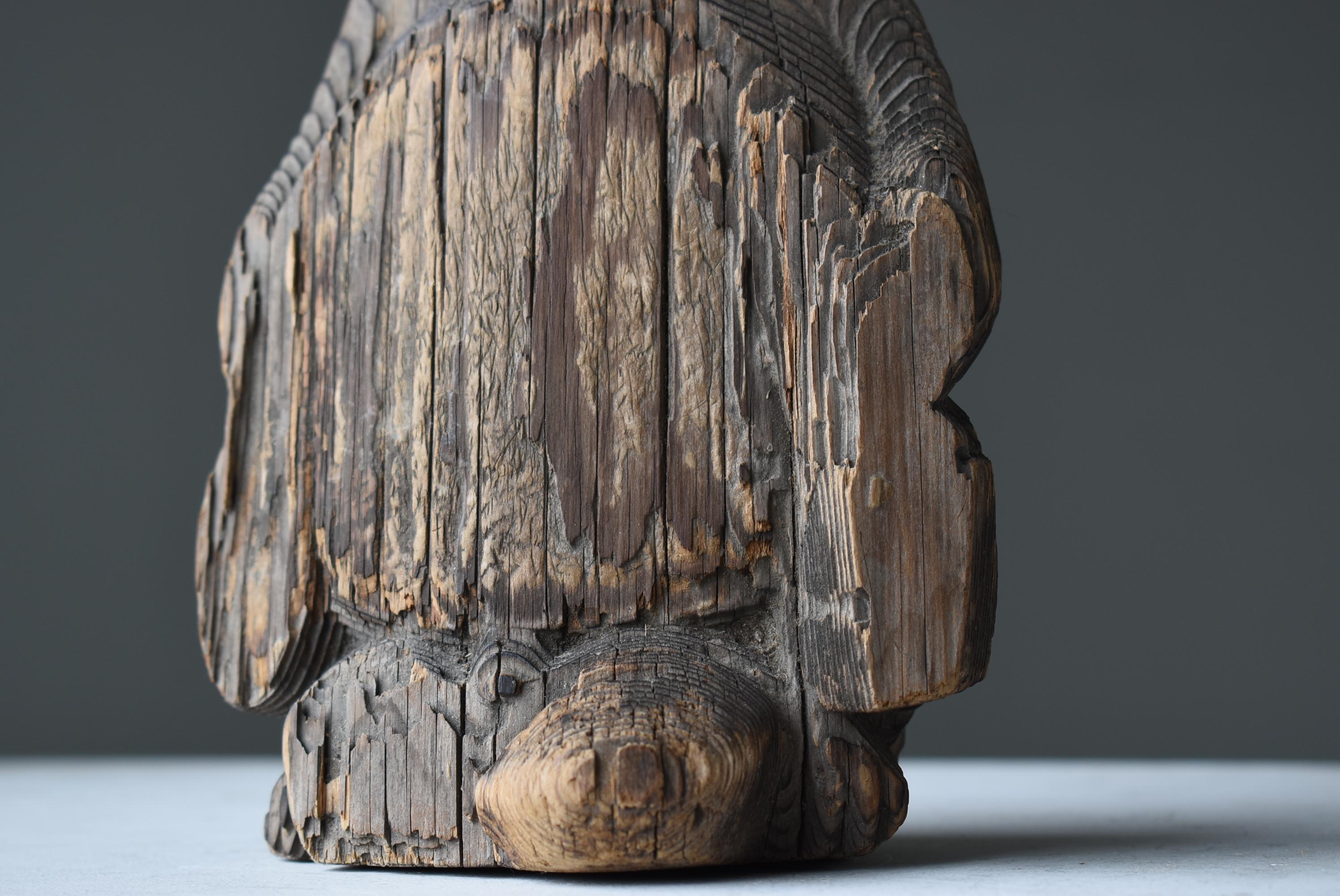 Japanese Antique Wood Carving Raccoon Dog 1900s-1940s / Sculpture Wabi Sabi For Sale 1