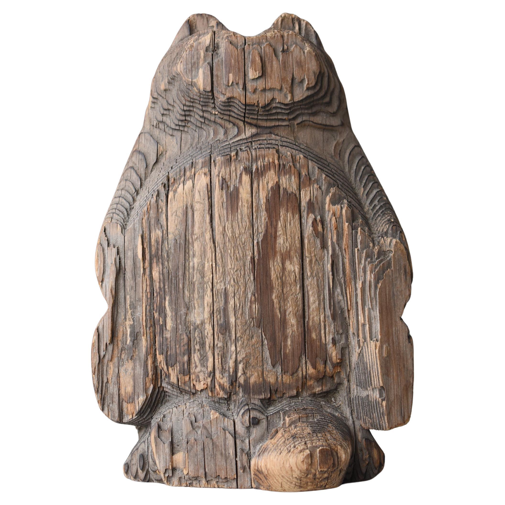 Japanese Wood Carving Raccoon Dog 1900s-1940s / Sculpture Wabi Sabi