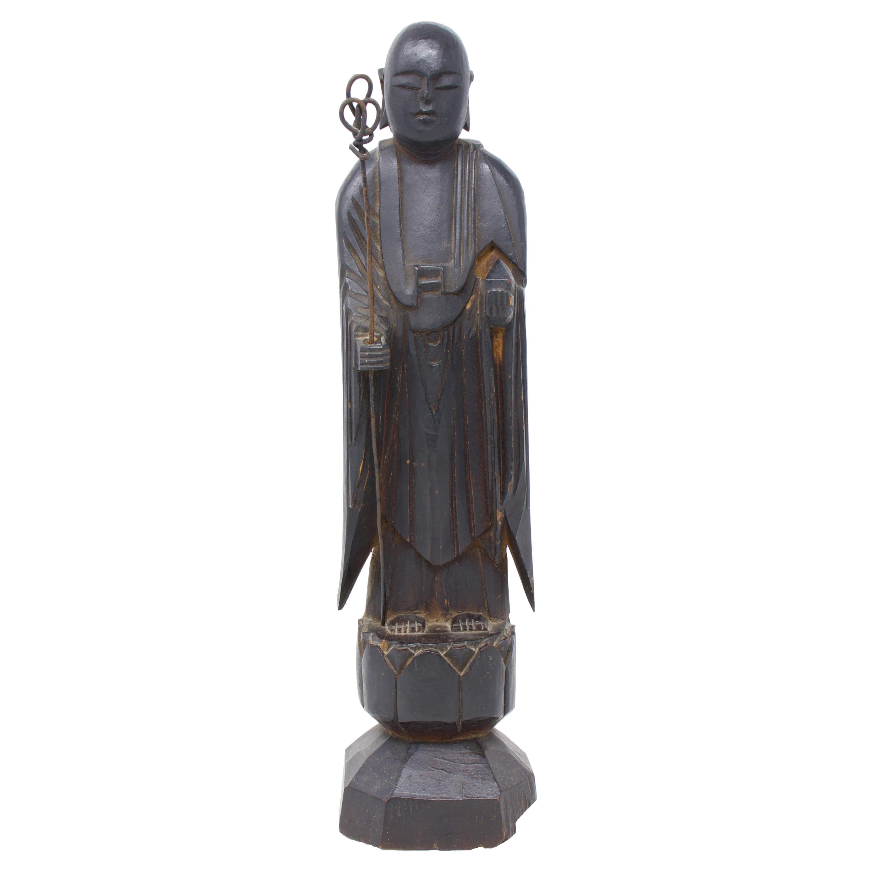 Japanese Wood figure of Jizo For Sale