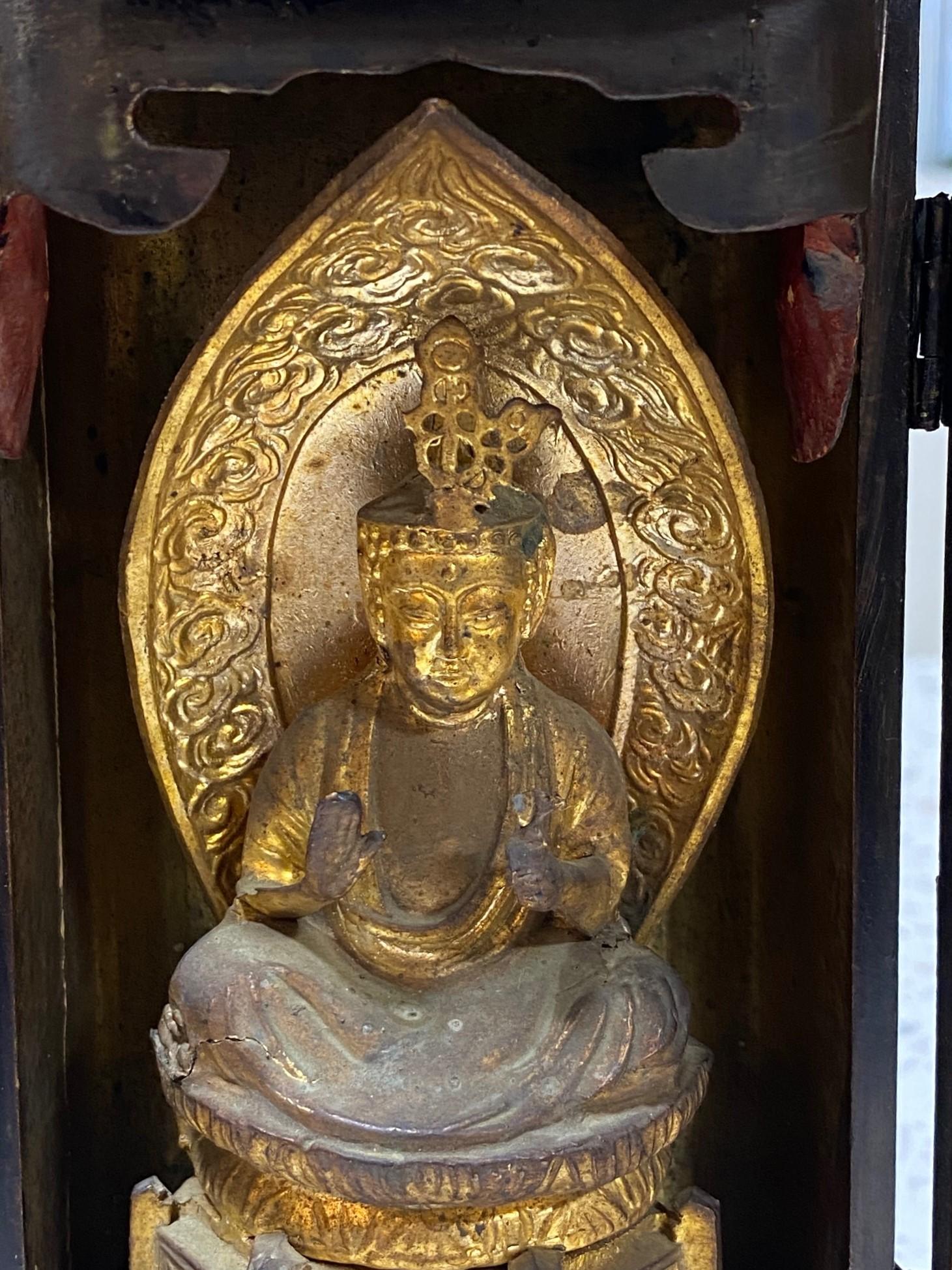 Showa Japanese Wood Gilt Lacquer Buddha Buddhist Temple Traveling Zushi Shrine Altar For Sale