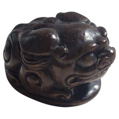 Netsuke en bois japonais « The Chi-Lin Beast » signé  L'ère Meiji