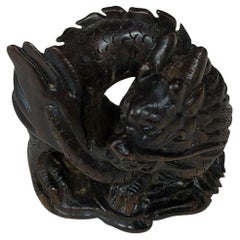 Japanese Wood Netsuke " The Chi-Lin " by Yoshitoshi Late Meiji Era
