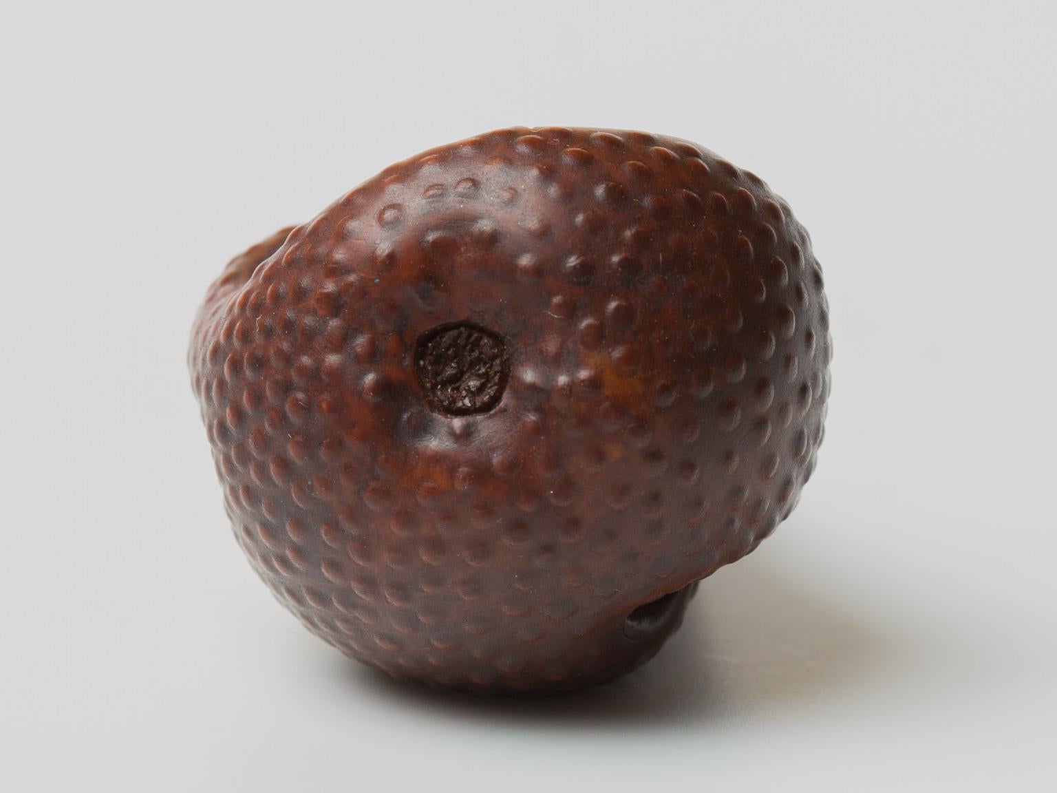 Japanese Wood Netsuke with a Wasp in a Pear, Nagoya School, 19th Century In Excellent Condition In Milano, IT