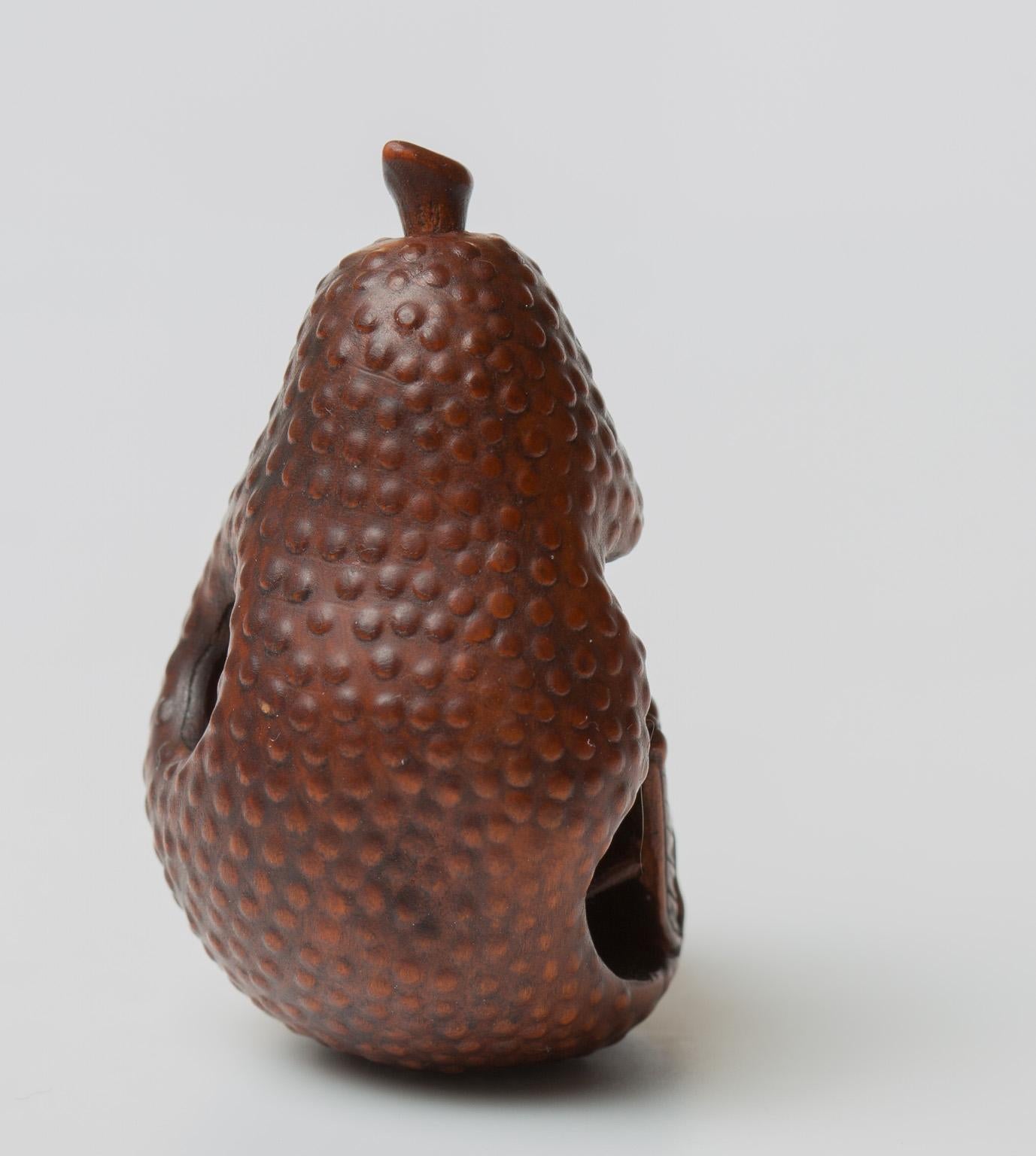 Japanese Wood Netsuke with a Wasp in a Pear, Nagoya School, 19th Century 5