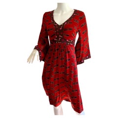 Japanese Woodblock Print Boho Kimono Silk dress Flora Kung - NWT