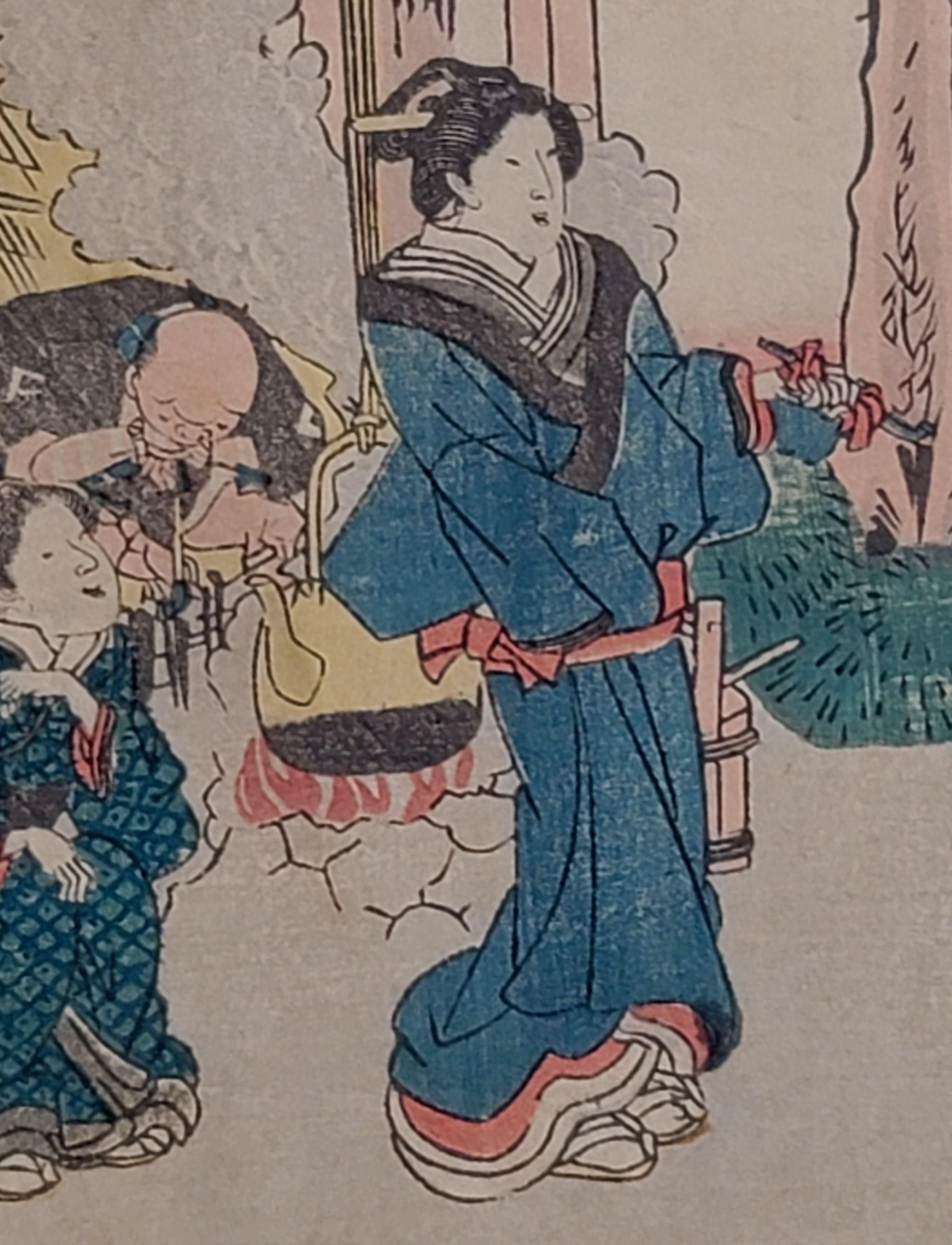 Japanese Woodblock Print by Utagawa Yoshitora 一猛齋芳虎 (1836~1880) In Good Condition For Sale In Norton, MA