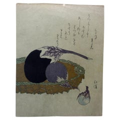 Antique Japanese Woodblock Print, chuban Size "Eggplants" Totoya Hokkei 魚屋北溪 '1780-1850'