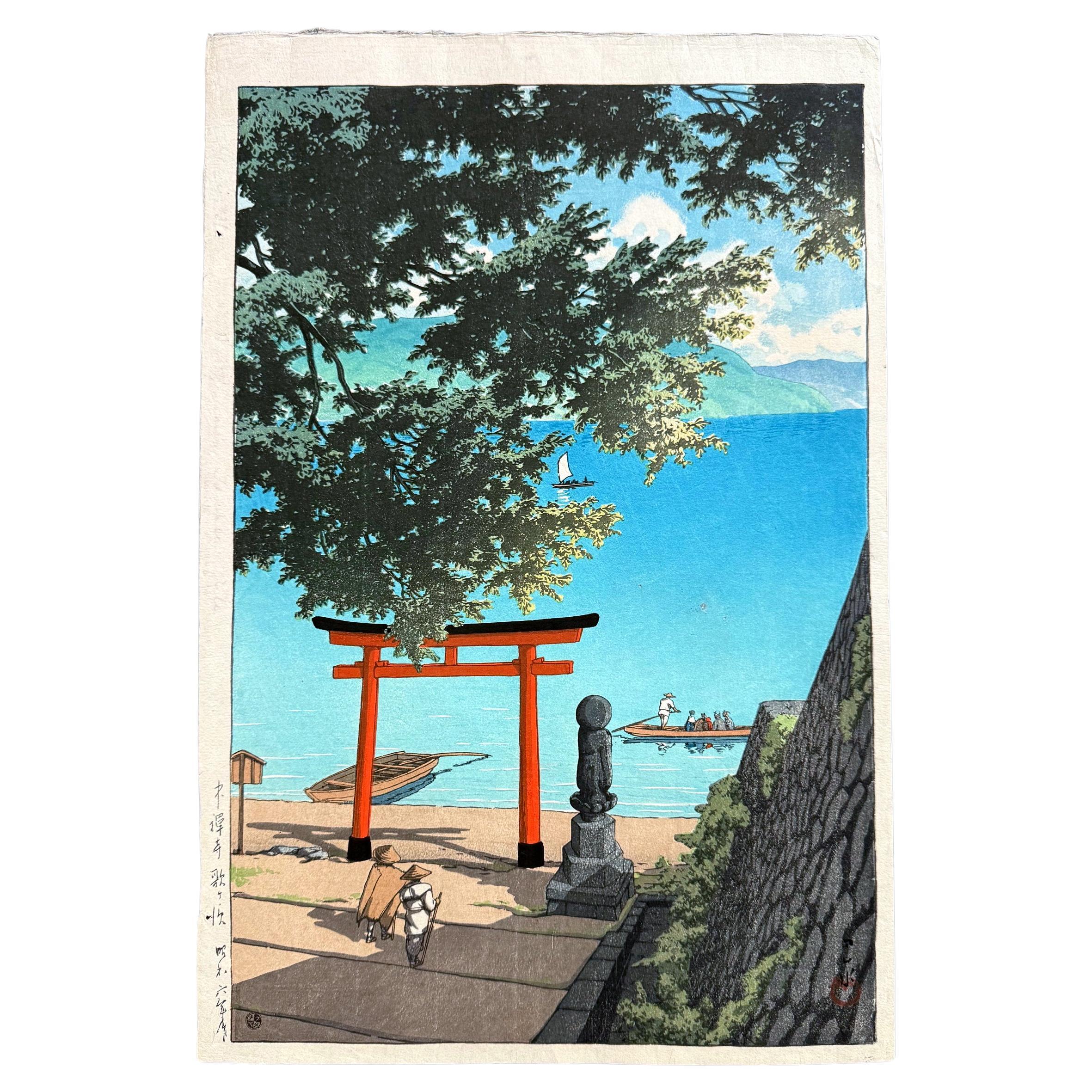 Japanese Woodblock Print Chuzenji Temple at Utagahama Beach by Kawase Hasui