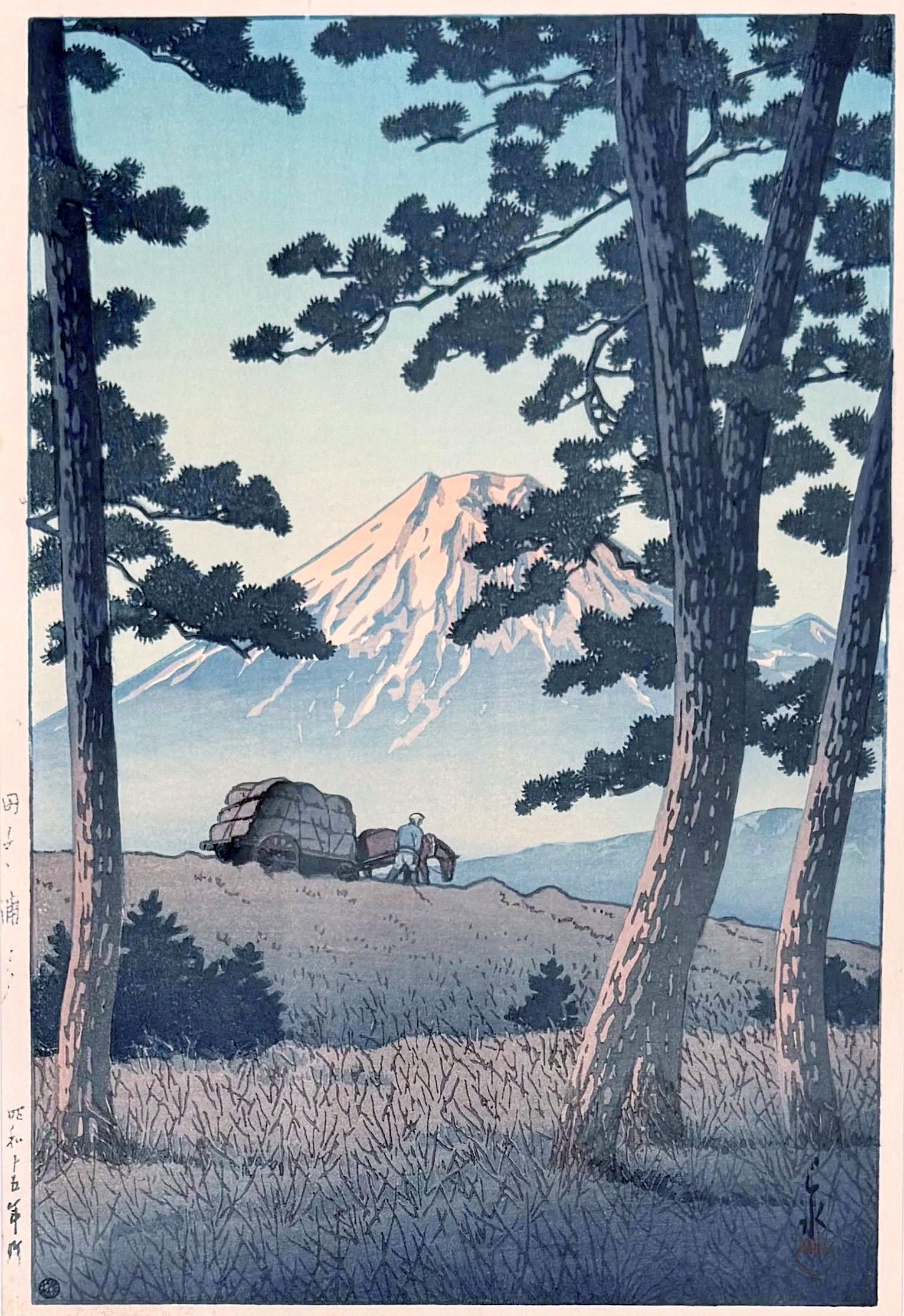 Japanese Woodblock Print Evening at Tago Bay by Kawase Hasui For Sale 8