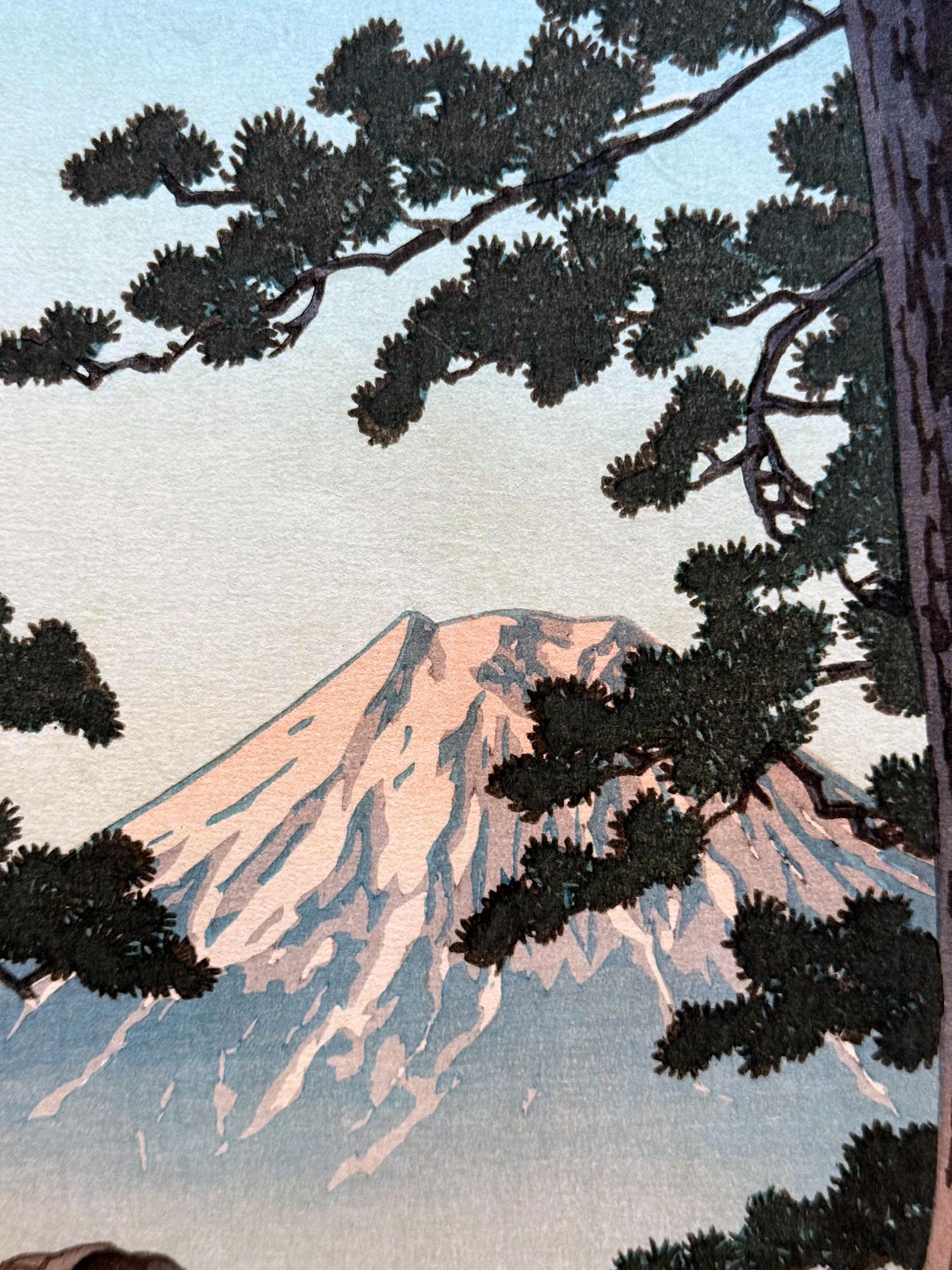 Paper Japanese Woodblock Print Evening at Tago Bay by Kawase Hasui For Sale