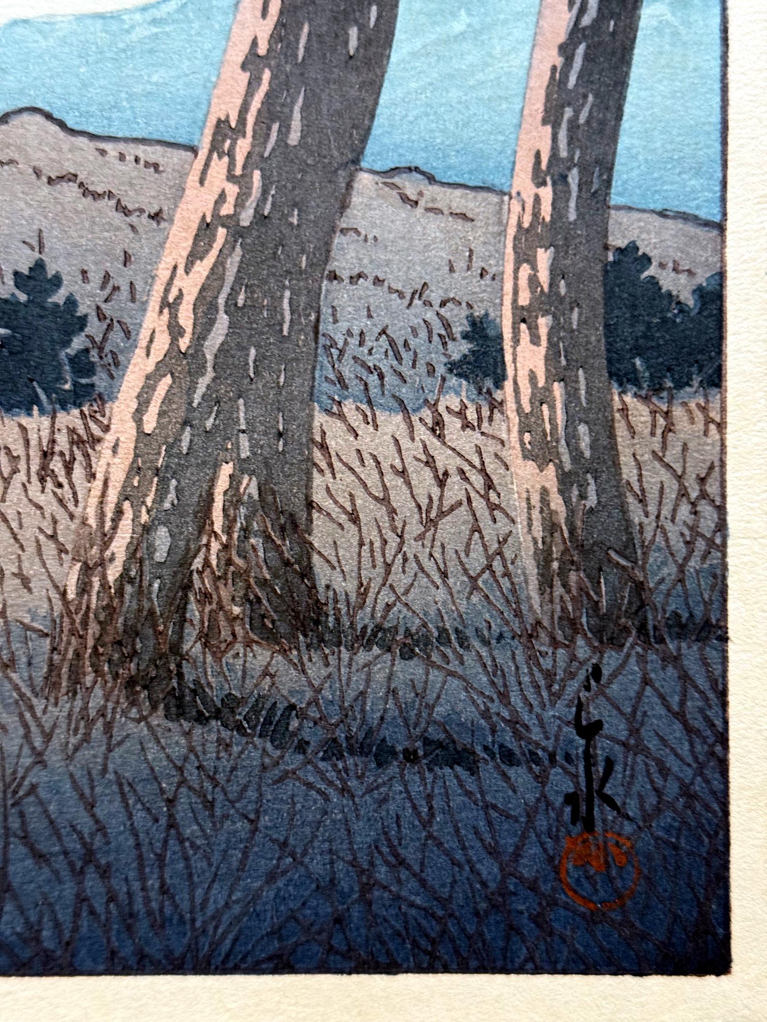 Japanese Woodblock Print Evening at Tago Bay by Kawase Hasui For Sale 3
