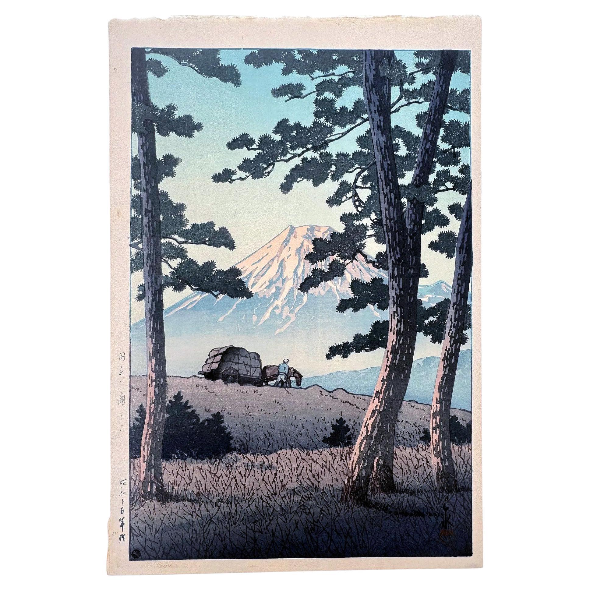 Japanese Woodblock Print Evening at Tago Bay by Kawase Hasui For Sale
