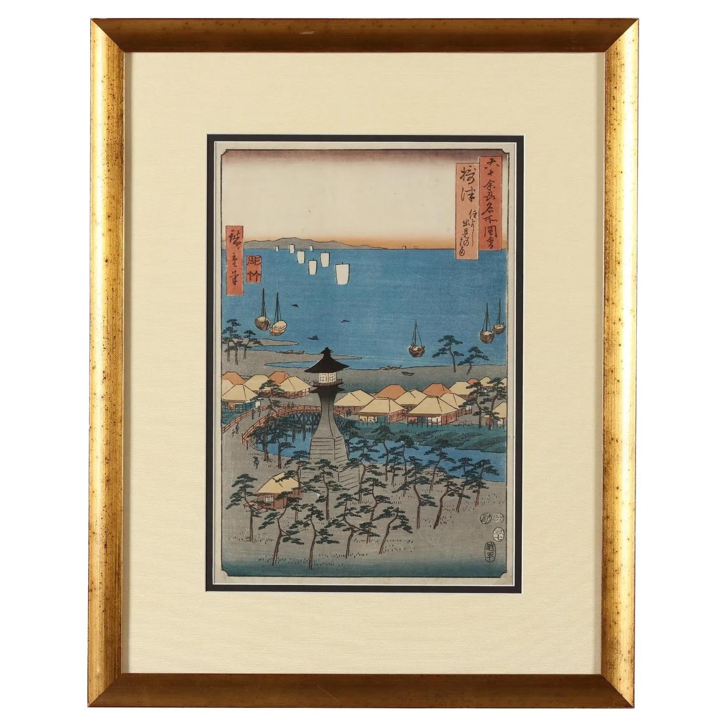 Berühmte Ansichten der sechzig Provinzen des japanischen Holzschnitts von Hiroshige im Angebot