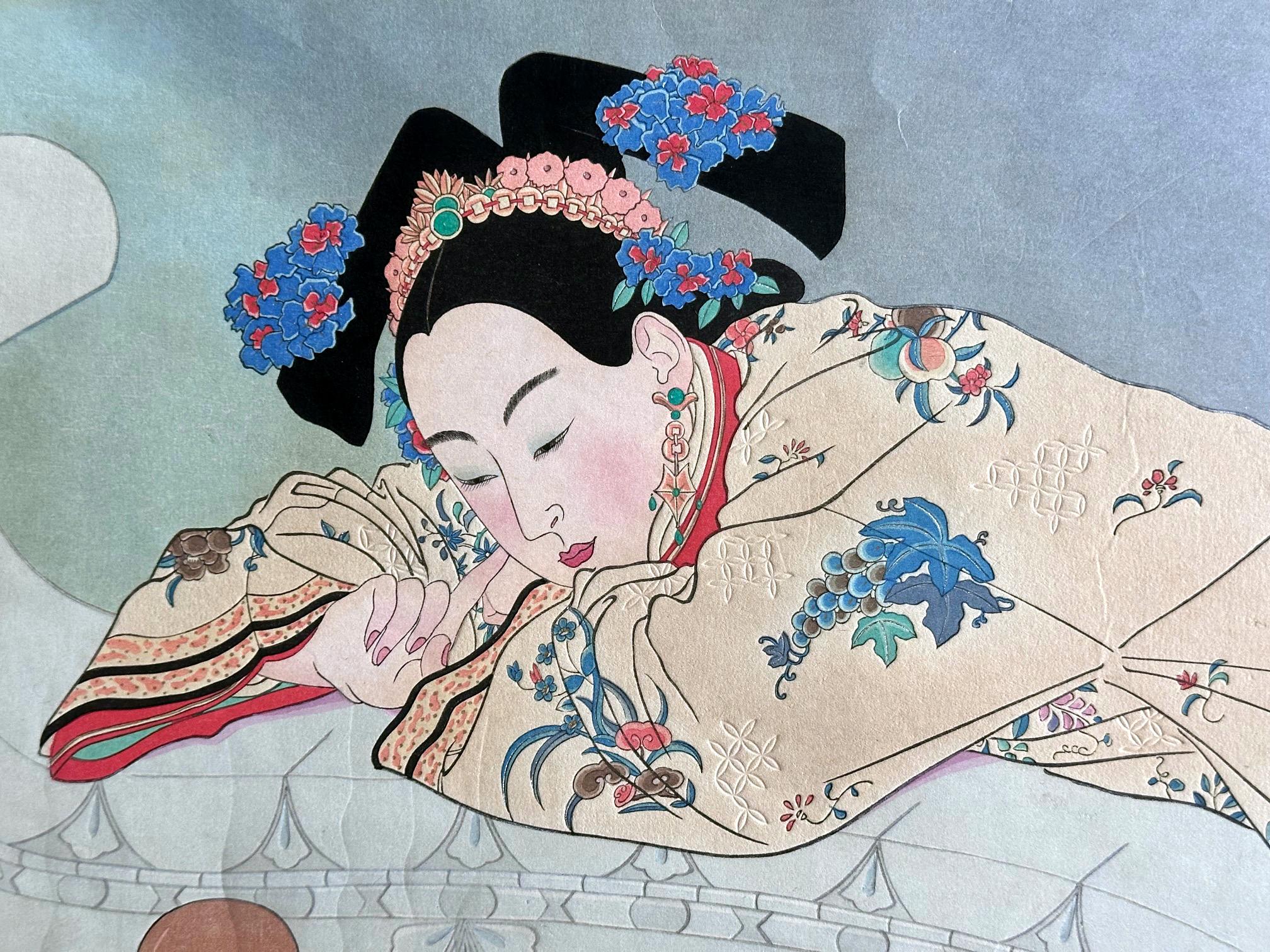 Japonais Japanese Woodblock Print Fumees de Santal by Paul Jacoulet en vente