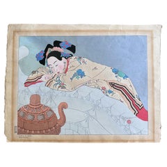 Vintage Japanese Woodblock Print Fumees de Santal by Paul Jacoulet