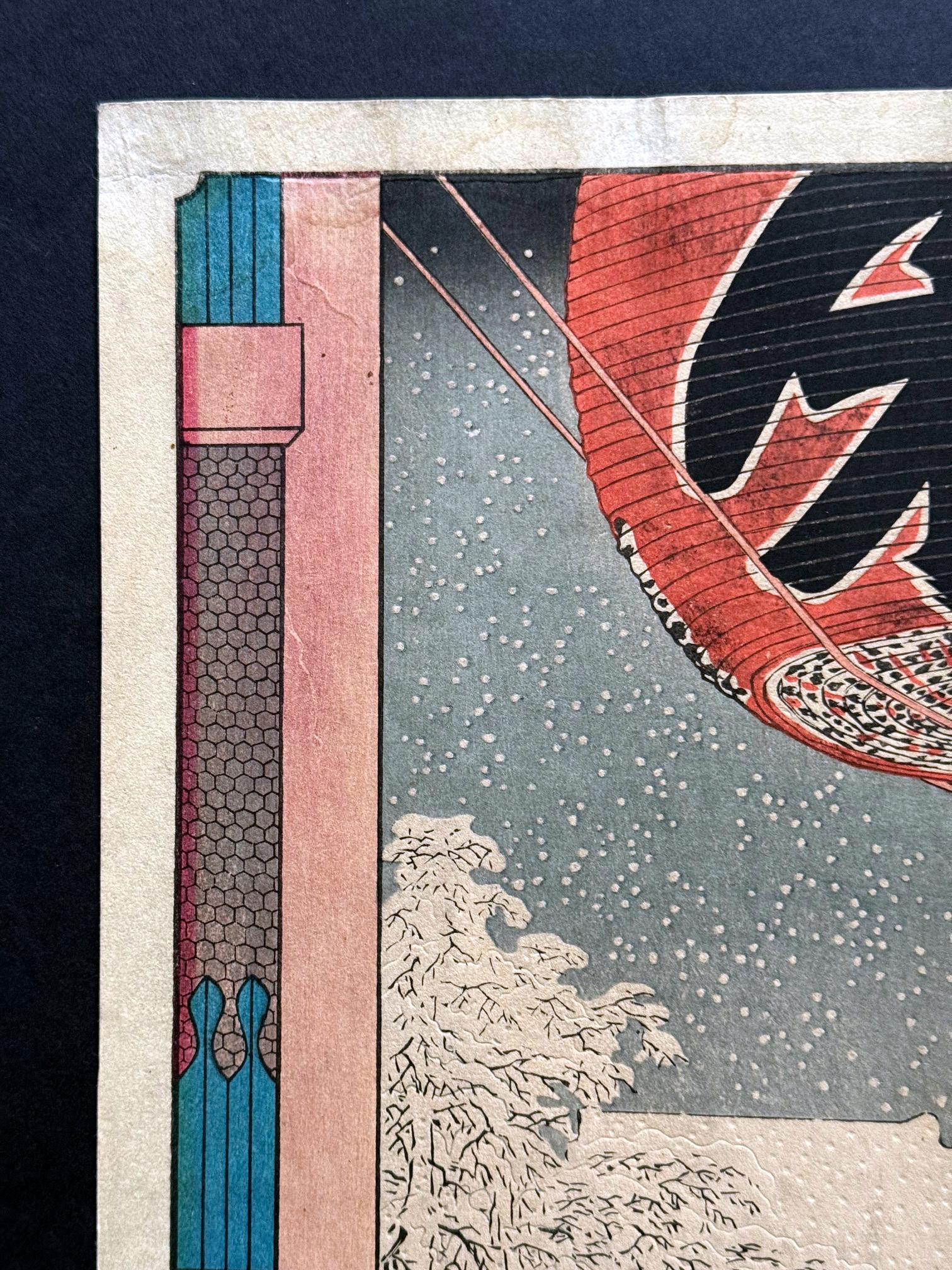 Japanischer Farbholzschnitt Kinryuzan-Tempel in Asakusa von Utagawa Hiroshige im Zustand „Relativ gut“ im Angebot in Atlanta, GA