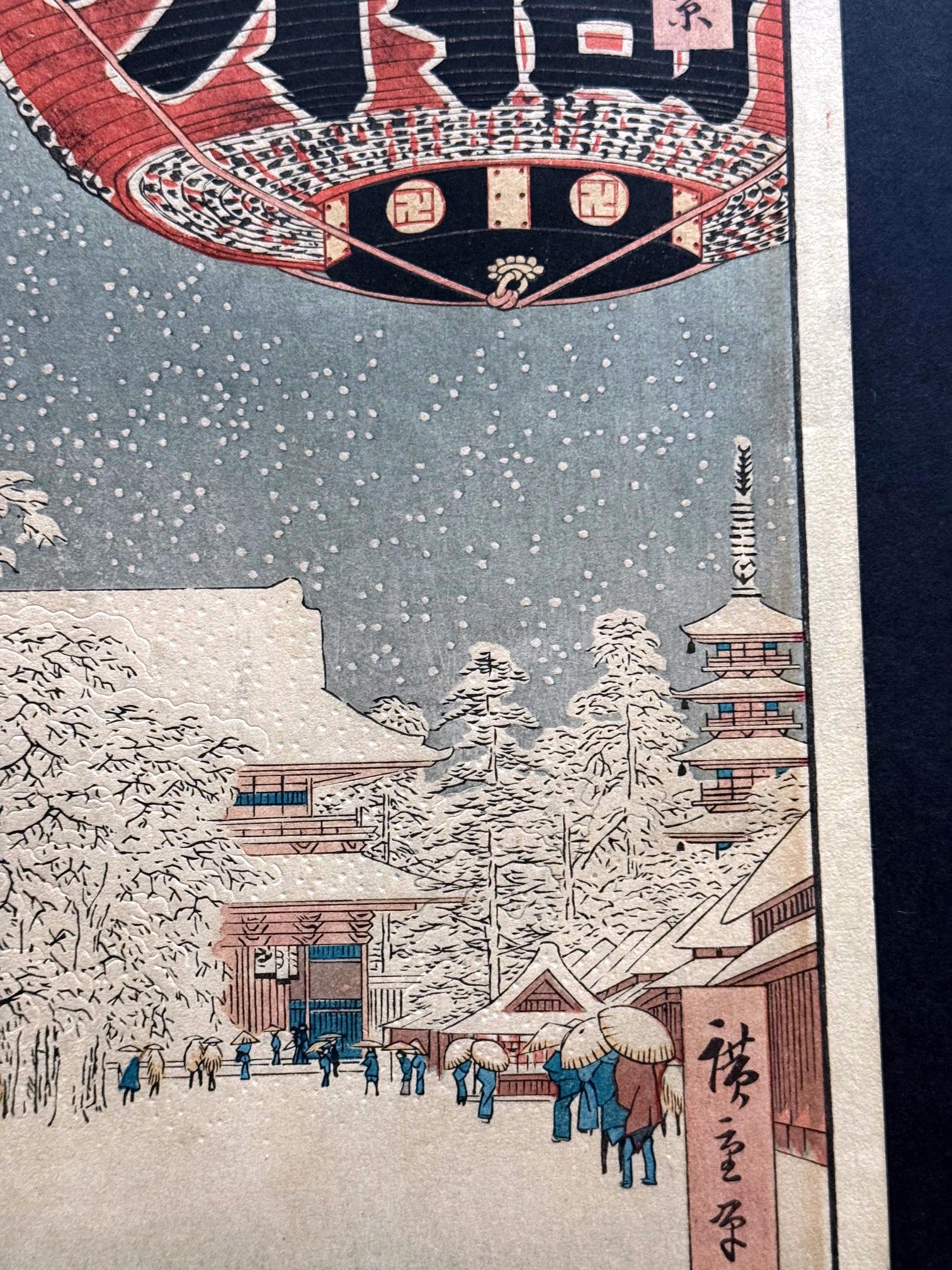 Japanischer Farbholzschnitt Kinryuzan-Tempel in Asakusa von Utagawa Hiroshige (Papier) im Angebot