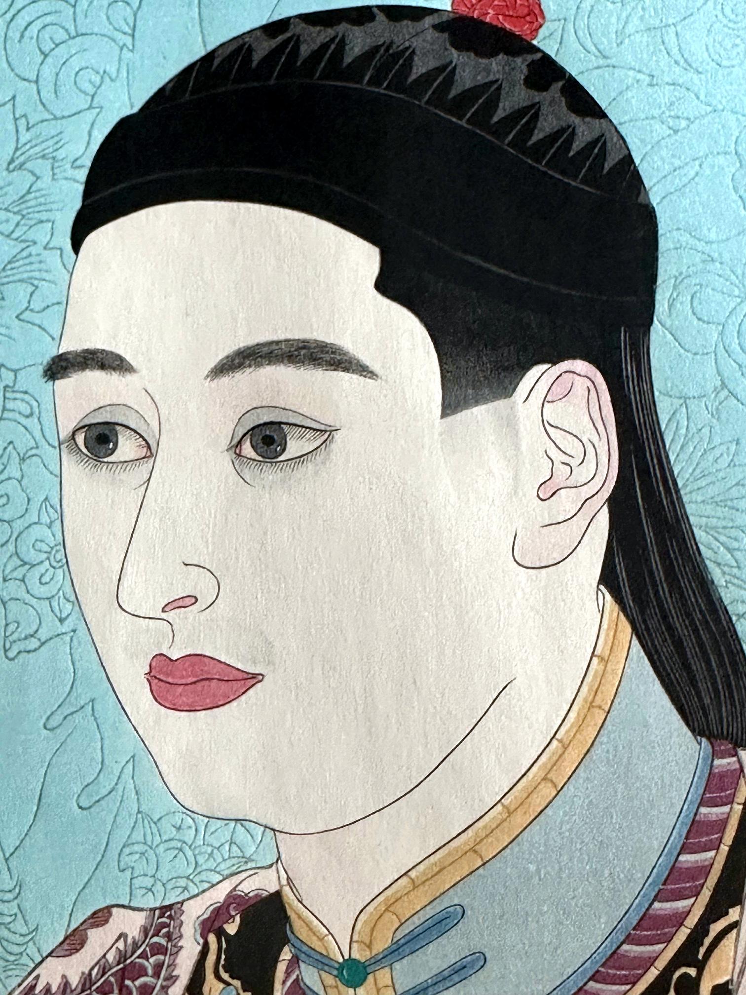 Papier Japanese Woodblock Print Le Mandarin Aux Lunettes by Paul Jacoulet en vente