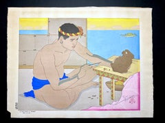 Japanese Woodblock Print Le Sculpteur de Tokobuei Mers du Sud by Paul Jacoulet