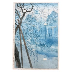 Stampa giapponese su Woodblock Serata nebbiosa Shinobazu Stagno Shiro Kasamatsu