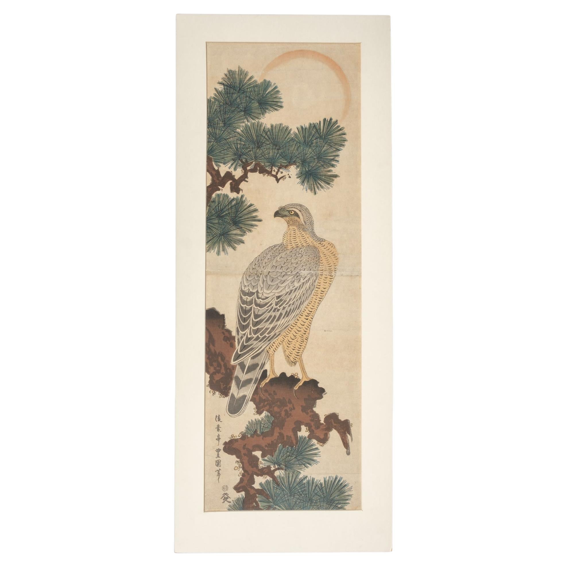 Japanese Woodblock Print of a Falcon by Utagawa Toyoshige 歌川豊重 'Toyokuni II' For Sale