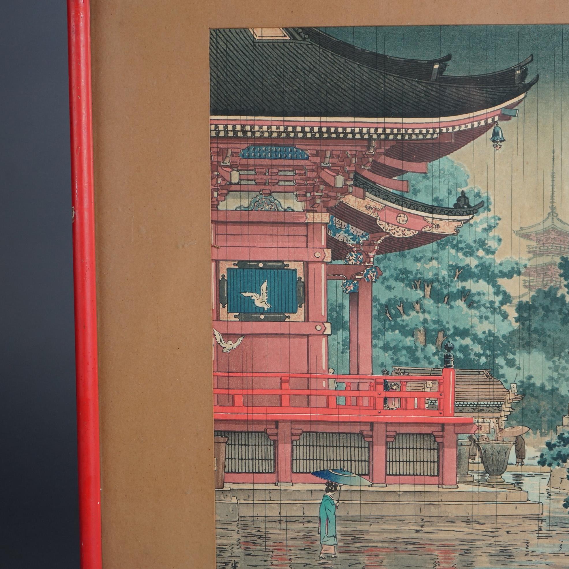 Impression japonaise du temple Asakusa Kannondo par Tsuchiya Koitsu, vers 1930

Dimensions : 20,5''H x 15,75''W x .5''D