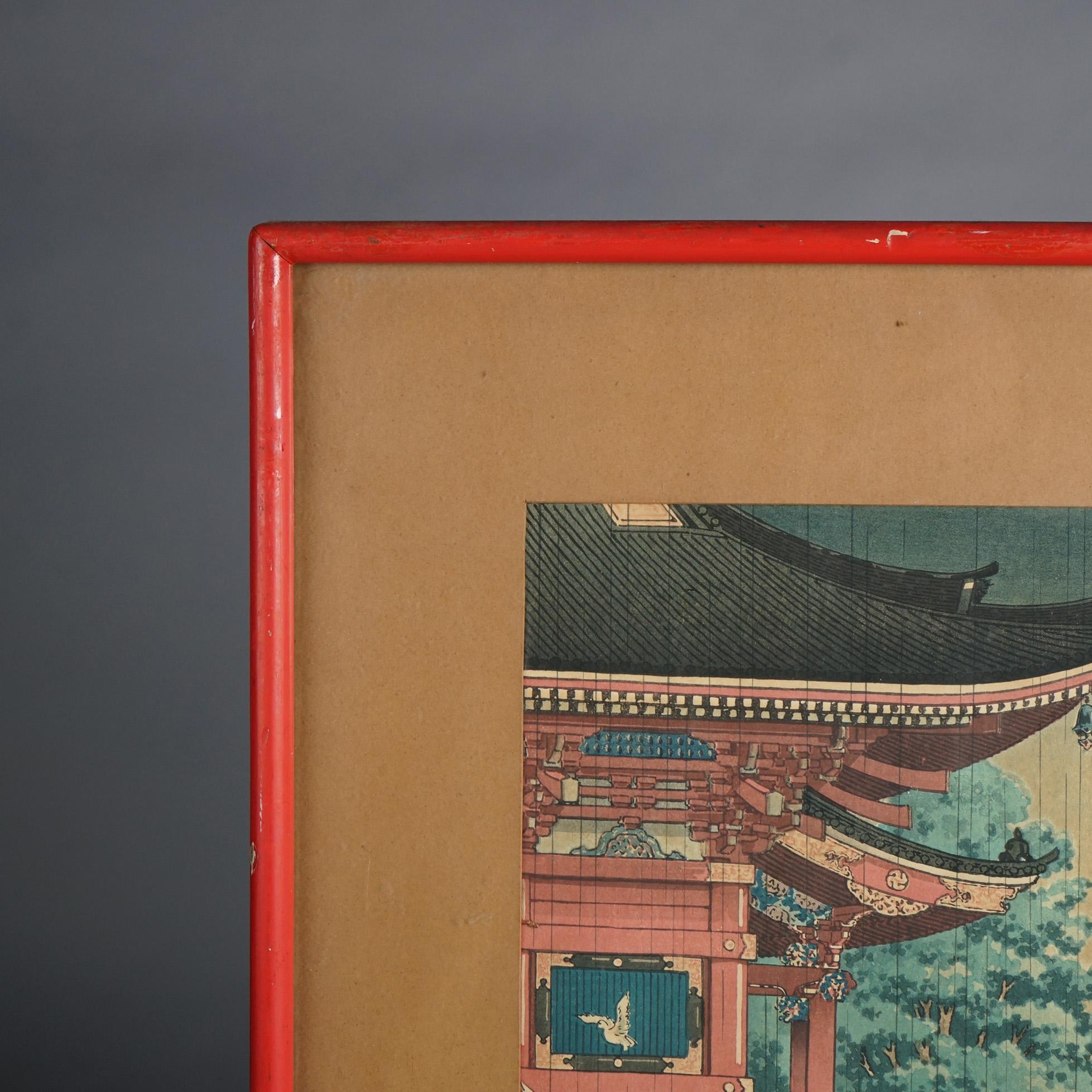 Impression sur bois japonaise Tsuchiya Koitsu signée, temple Asakusa Kannondo, vers 1930 en vente 1