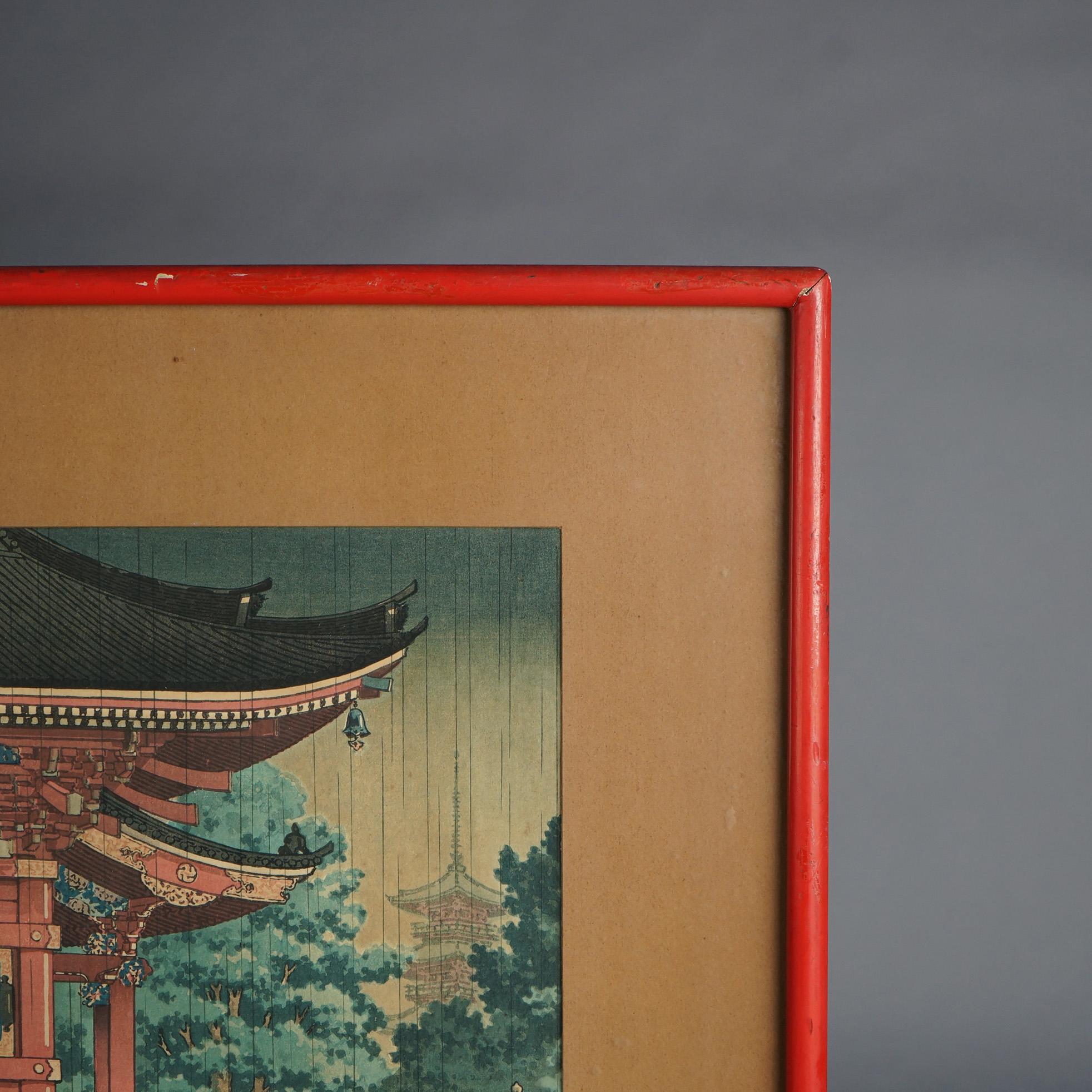Signed Japanese Tsuchiya Koitsu Woodblock Print, Asakusa Kannondo Temple, C1930 3
