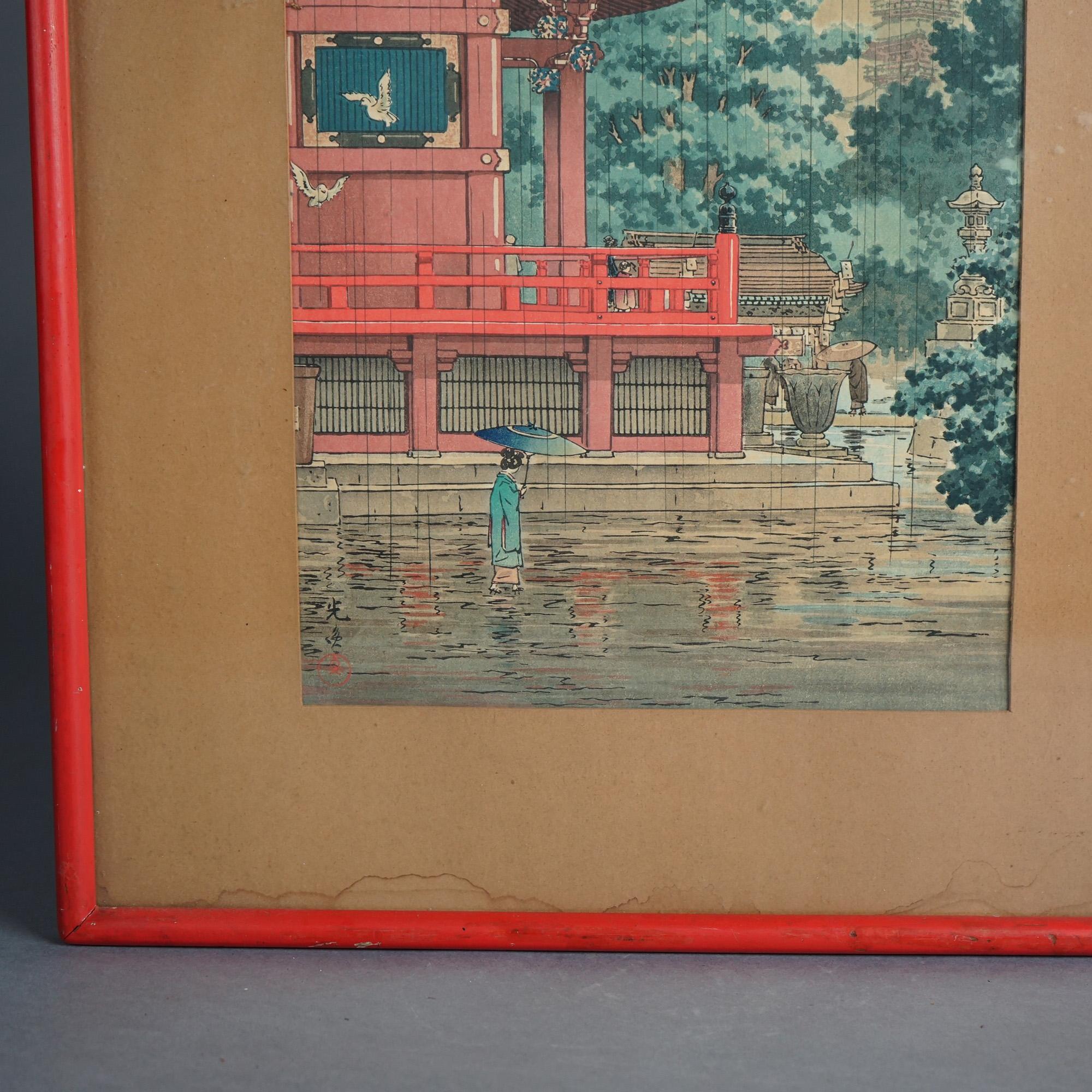Signed Japanese Tsuchiya Koitsu Woodblock Print, Asakusa Kannondo Temple, C1930 4