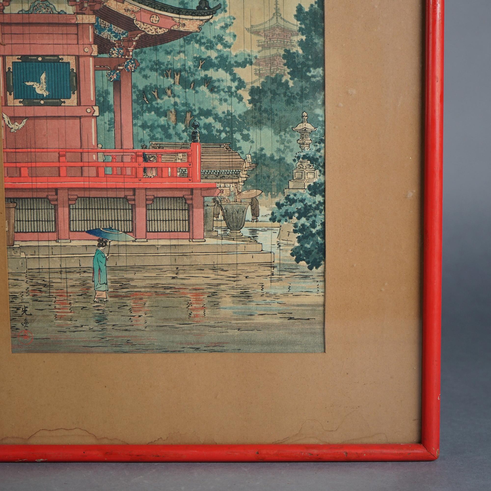 Impression sur bois japonaise Tsuchiya Koitsu signée, temple Asakusa Kannondo, vers 1930 en vente 4